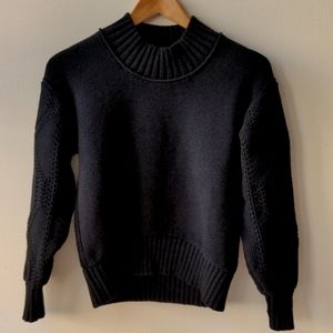 Everlane Crop Sweater Black Mock Neck Cable Knit Sleeves Size XS